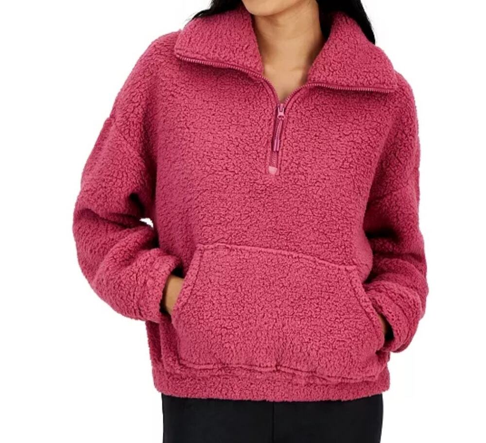 Hippie Rose Juniors' Extended Quarter-Zip Long-Sleeve Sherpa Sweatshirt XS